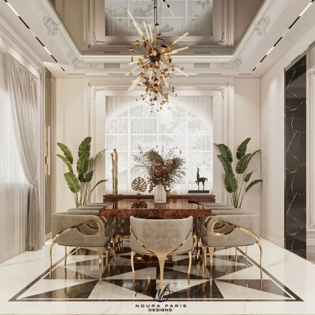 luxury dining room with brown tones